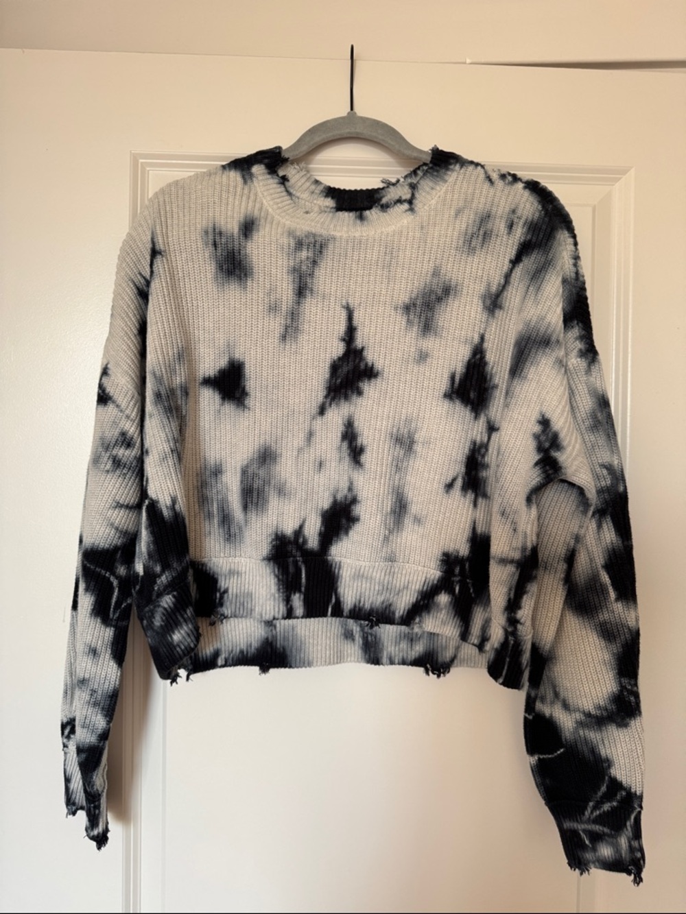 Pistola Blue Tie-Dye Cropped Knit Sweater